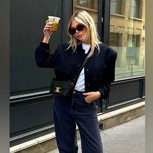 ZARA Viral Black Bomber Jacket, size S